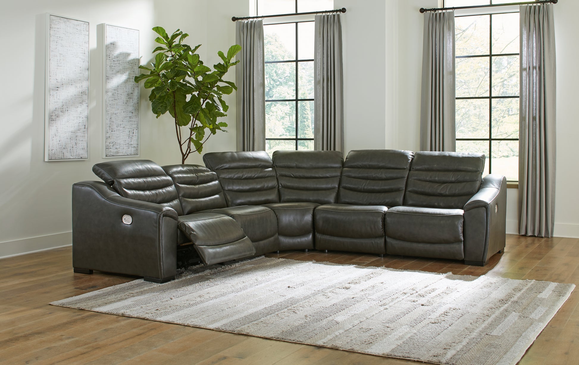 Auburndale Furniture Outlet - Ashley Furniture - Center Line Sectional - 3-Piece Power Reclining Sectional Sofa / Dark Gray - U63404S5