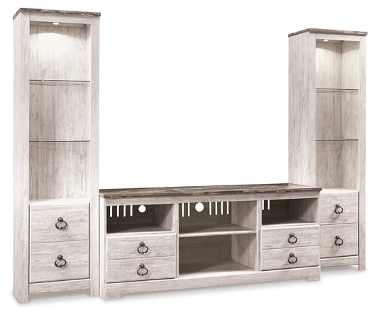 Auburndale Furniture Outlet - Ashley Furniture - Willowton 3-Piece Entertainment Center - 3-Piece Entertainment Center / Whitewash - W267W16