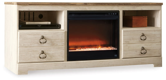 Auburndale Furniture Outlet - Ashley Furniture - Willowton 64" TV Stand with Electric Fireplace - 64" TV Stand with Electric Fireplace / Whitewash - W267W10