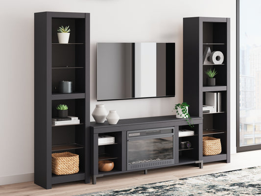 Auburndale Furniture Outlet - Ashley Furniture - Cayberry 3-Piece Entertainment Center with Electric Fireplace - 3-Piece Entertainment Center with Electric Fireplace / Black - W2721W2