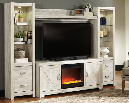 Auburndale Furniture Outlet - Ashley Furniture - Bellaby 4-Piece Entertainment Center with Fireplace - 4-Piece Entertainment Center with Fireplace / Whitewash - W331W5