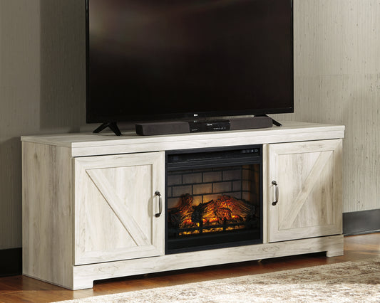 Auburndale Furniture Outlet - Ashley Furniture - Bellaby 63" TV Stand with Electric Fireplace - 63" TV Stand with Electric Fireplace / Whitewash - W331W9