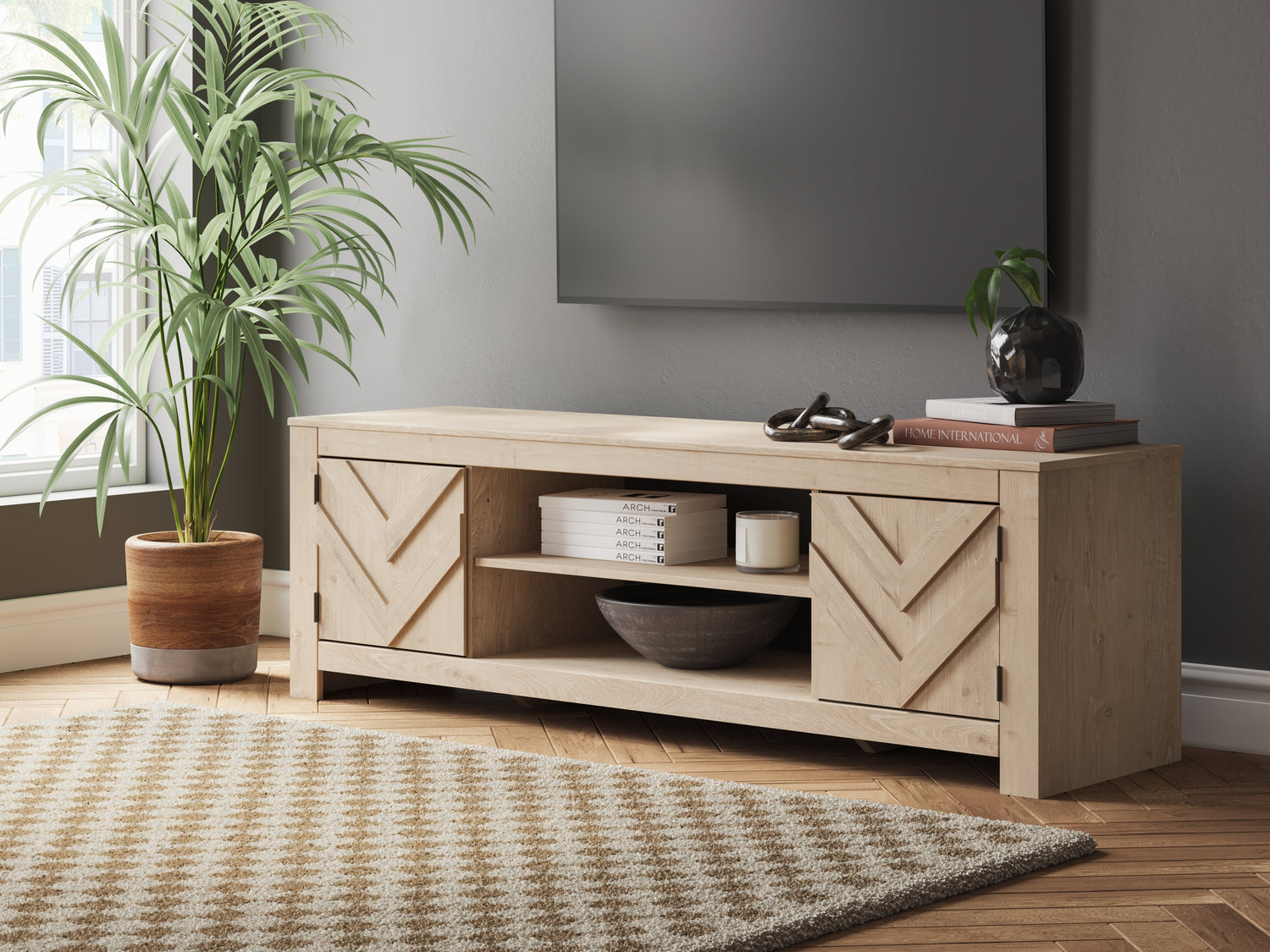 Auburndale Furniture Outlet - Ashley Furniture - Cayboni TV Stand - 71" / Tan - W3787-68