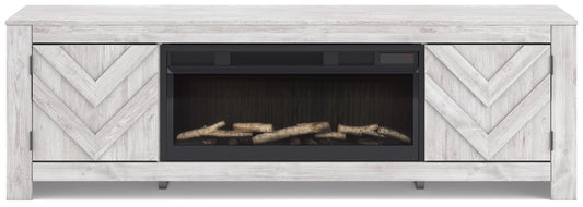 Auburndale Furniture Outlet - Ashley Furniture - Cayboni 71" TV Stand with Electric Fireplace - 71" TV Stand with Electric Fireplace / Whitewash - W3788W1