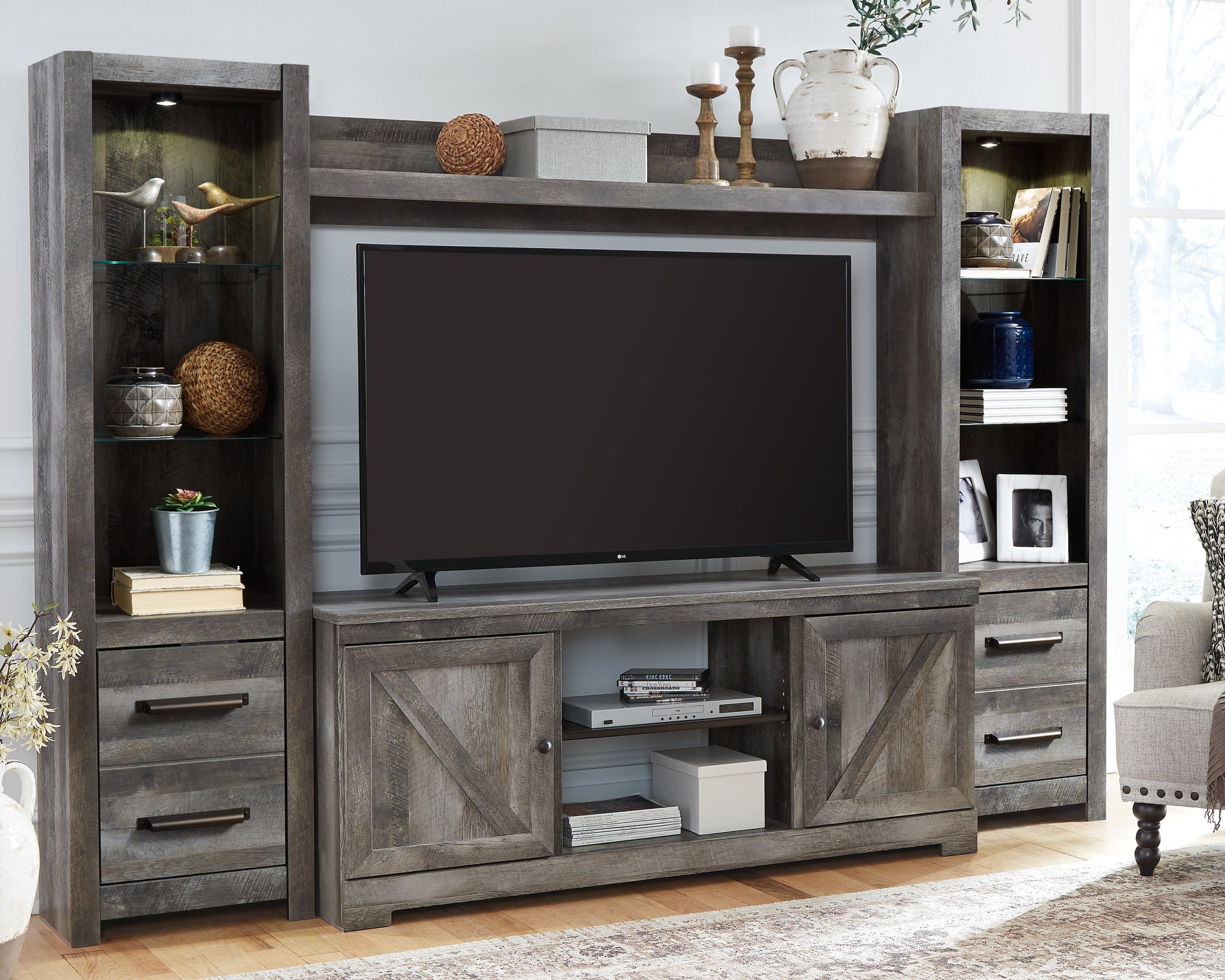 Auburndale Furniture Outlet - Ashley Furniture - Wynnlow Entertainment Center - 4-Piece Entertainment Center / Gray - W440W2