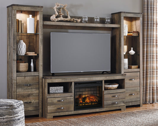 Auburndale Furniture Outlet - Ashley Furniture - Trinell 4-Piece Entertainment Center with Electric Fireplace - 4-Piece Entertainment Center with Electric Fireplace / Brown - W446W8