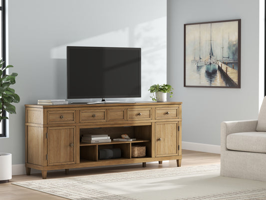 Auburndale Furniture Outlet - Ashley Furniture - Sharlance 81" TV Stand - 81" / Light Brown - W655-68