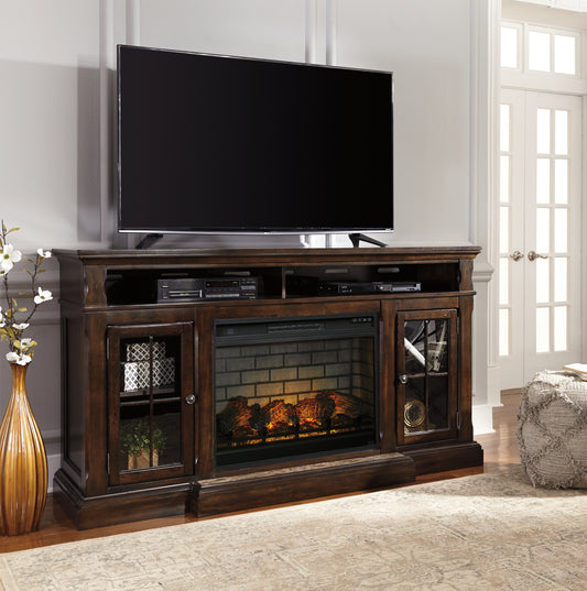 Auburndale Furniture Outlet - Ashley Furniture - Roddinton 72" TV Stand with Electric Fireplace - 72" TV Stand with Electric Fireplace / Dark Brown - W701W8