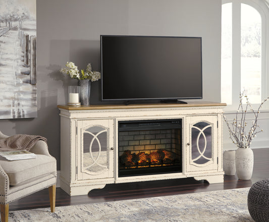 Auburndale Furniture Outlet - Ashley Furniture - Realyn 74" TV Stand with Electric Fireplace - 74" TV Stand with Electric Fireplace / Chipped White - W743W2