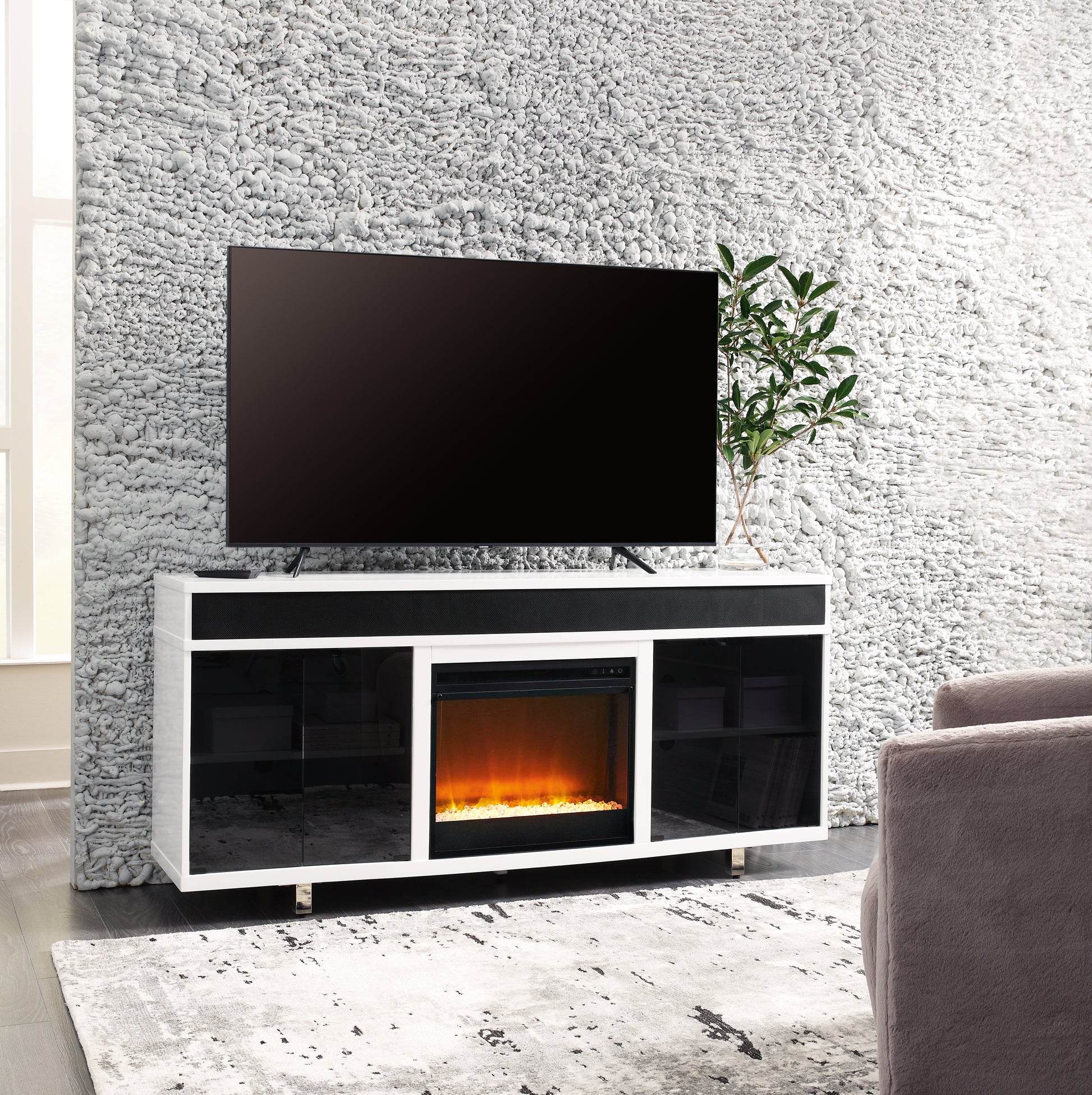 Auburndale Furniture Outlet - Ashley Furniture - Gardoni 72" TV Stand with Electric Fireplace - 72" TV Stand with Electric Fireplace / White/Black - W756W1