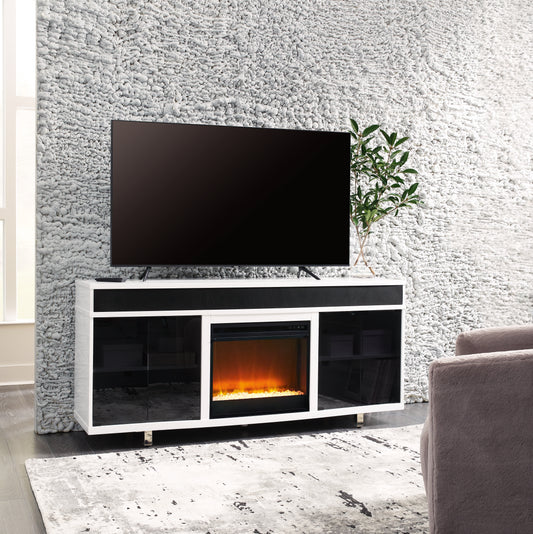 Auburndale Furniture Outlet - Ashley Furniture - Gardoni 72" TV Stand with Electric Fireplace - 72" TV Stand with Electric Fireplace / White/Black - W756W1