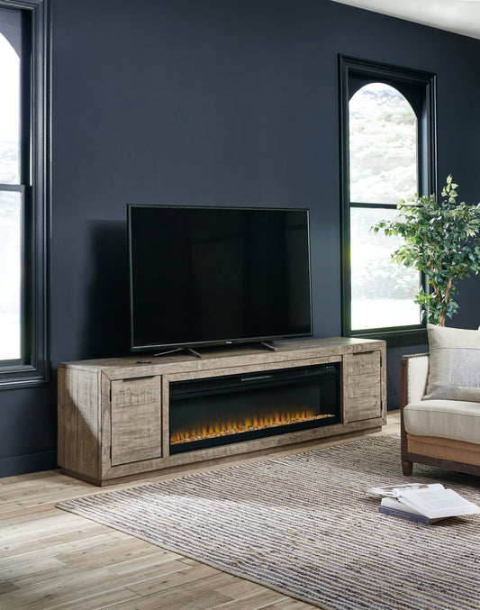 Auburndale Furniture Outlet - Ashley Furniture - Krystanza TV Stand with Electric Fireplace - TV Stand with Electric Fireplace / Weathered Gray - W760W1