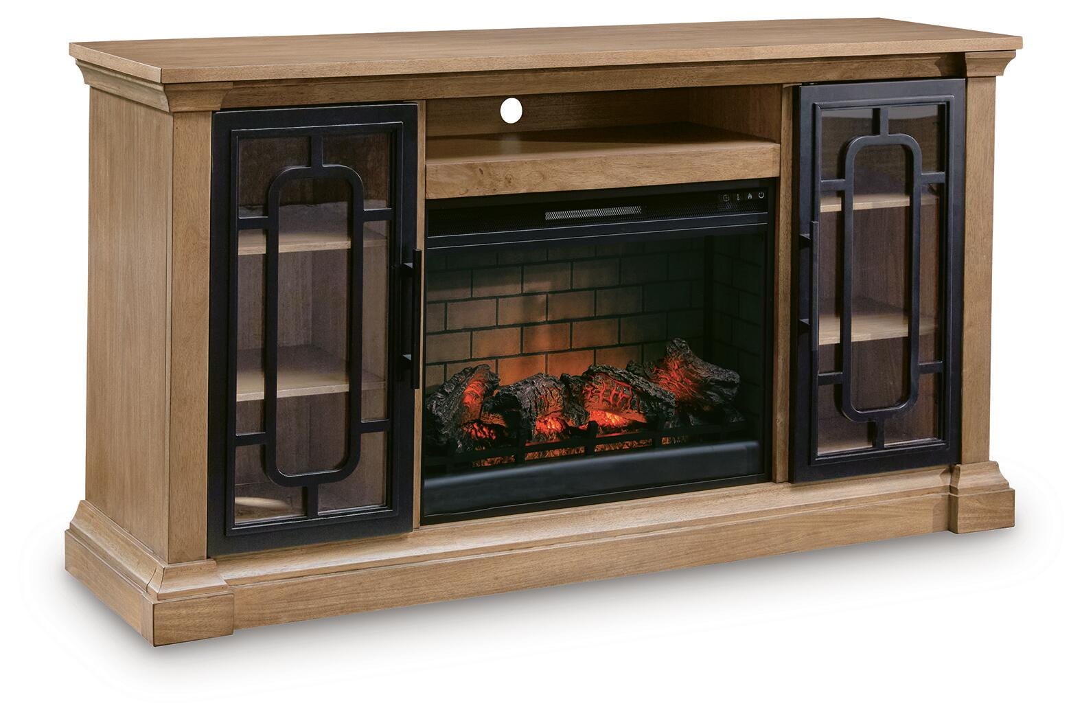 Auburndale Furniture Outlet - Ashley Furniture - Wittenmyer 72" TV Stand with Electric Fireplace - 72" TV Stand with Electric Fireplace / Natural/Black - W794W1