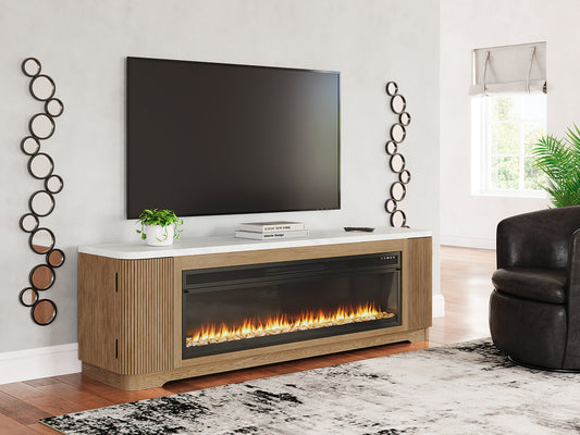 Auburndale Furniture Outlet - Ashley Furniture - Camdill 80" TV Stand with Electric Fireplace - 80" TV Stand with Electric Fireplace / Light Brown - W808W1