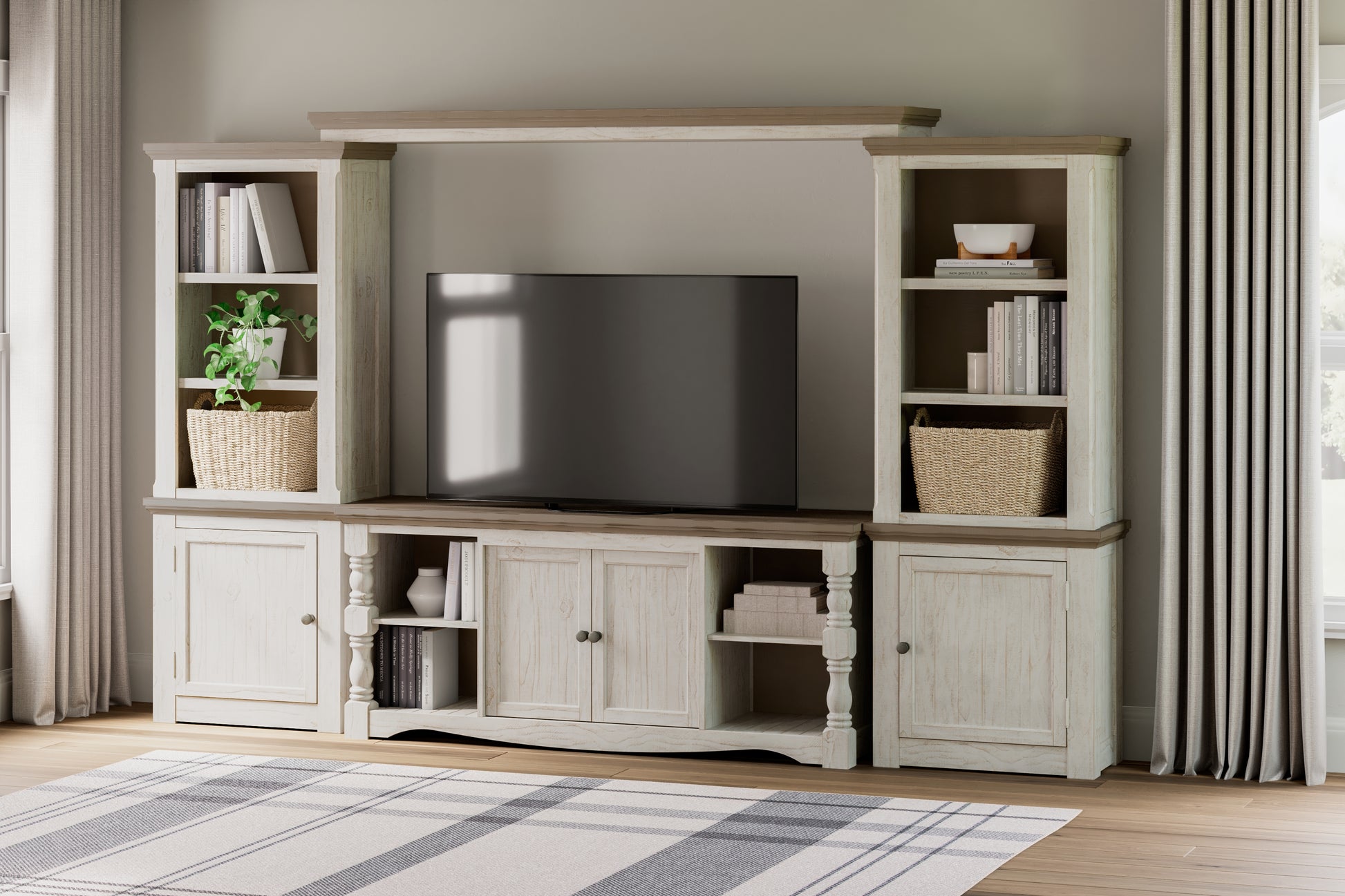 Auburndale Furniture Outlet - Ashley Furniture - Havalance Entertainment Center - 4-Piece Entertainment Center / Two-tone - W814W1