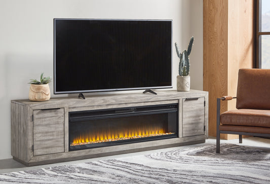 Auburndale Furniture Outlet - Ashley Furniture - Naydell 92" TV Stand with Electric Fireplace - 92" TV Stand with Electric Fireplace / Gray - W996W1